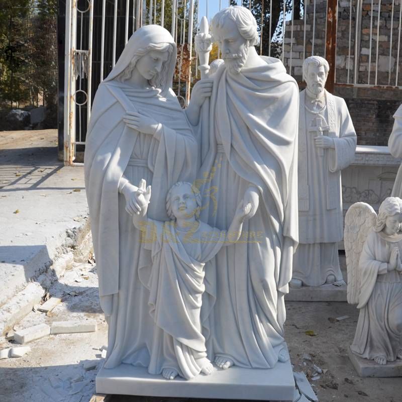 Carved Marble Stone Catholic Religious Holy Family Statue