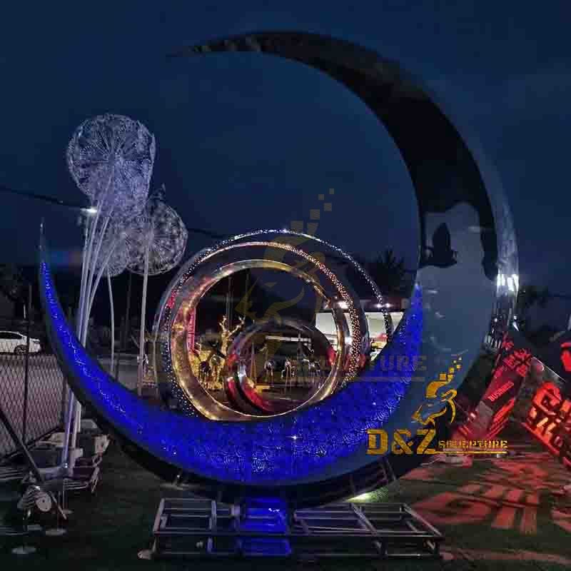 City urban beautiful design metal garden large size stainless steel crescent moon statue